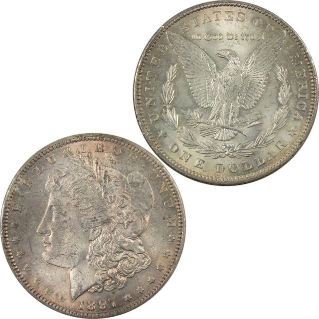 Side-by-side comparison of normal 1897 Morgan dollar reverse versus VAM 6A Pitted Reverse showing raised pitting below eagle's tail feathers