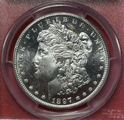 1897 Morgan dollar Deep Mirror Prooflike DMPL surfaces showing mirror-like fields and frosted Liberty devices